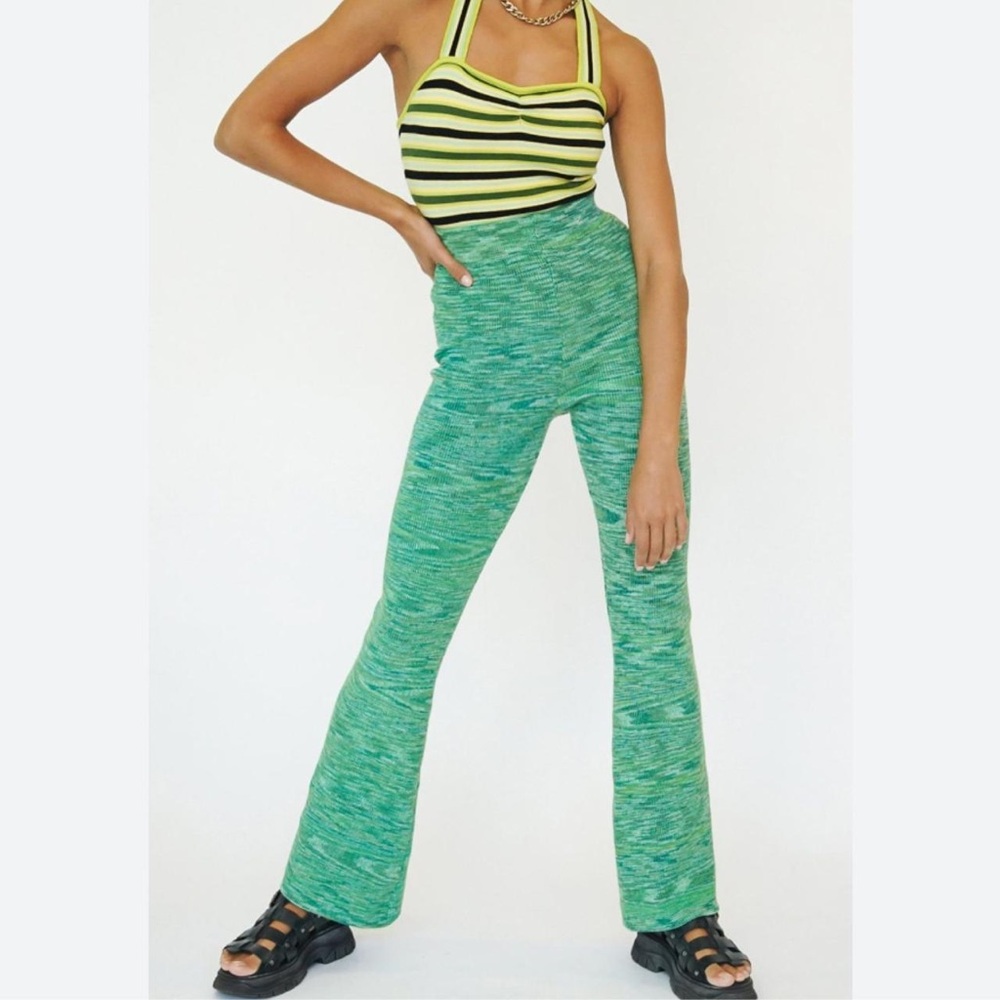 Verge Girl Beach House Knit Flare Pants in Green 💚 Small